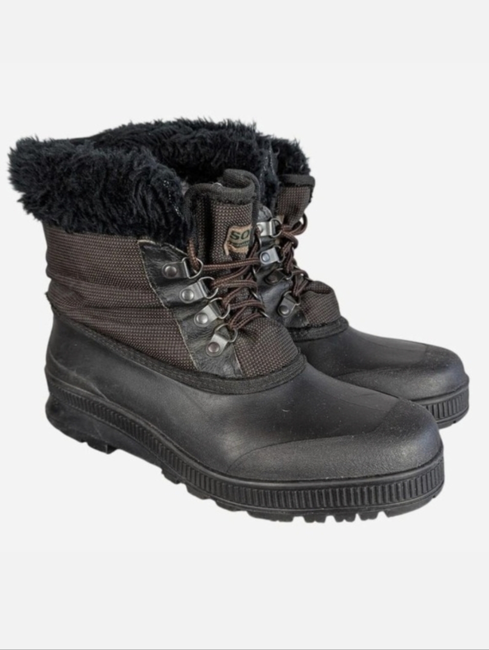 Sorel 90s Women's 11 Black Snow Boot Faux Fur Cuff Lace Up Winter Duck Boot